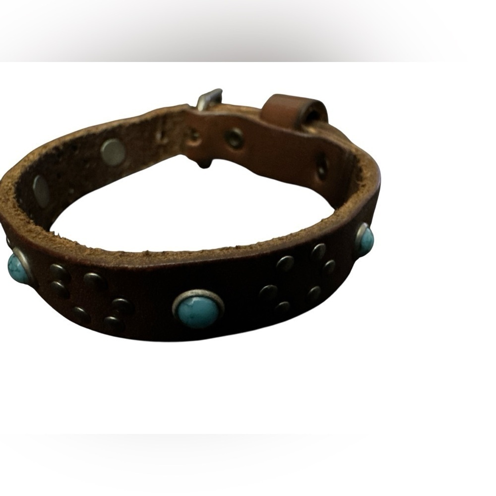 Brown Faux Leather Bracelet with Turquoise Accents New